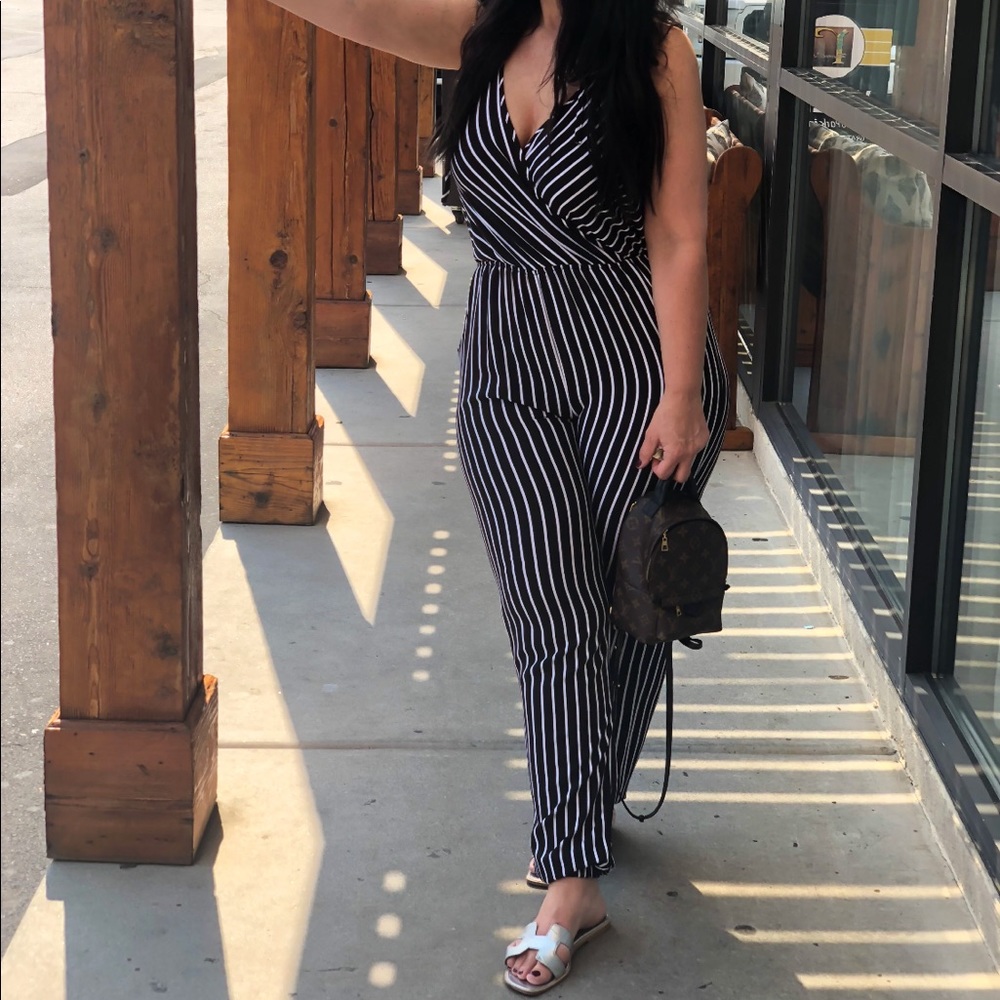 Black and white stripe jumpsuit
